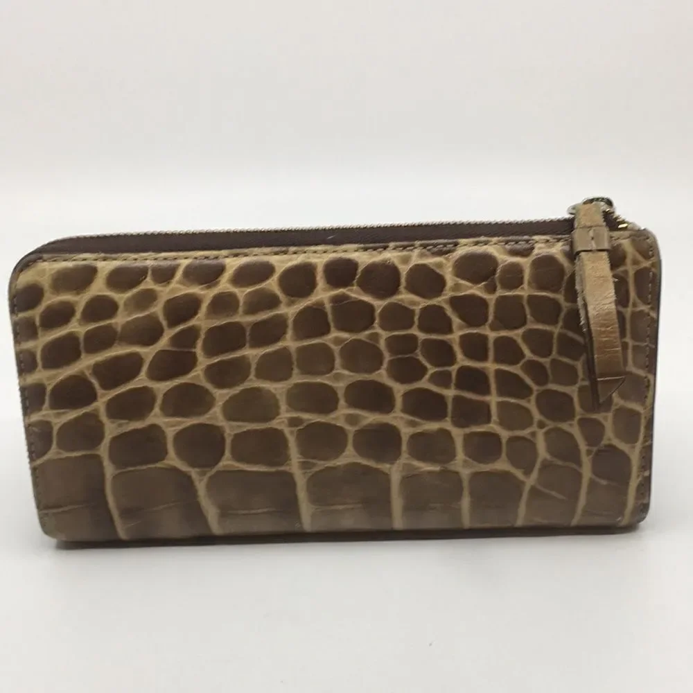J & M Davidson Tan Leather Croc Embossed zip around zippy long wallet